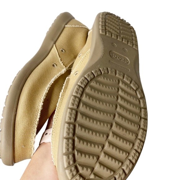 CROCS Mens Santa Cruz Khaki Tan Beige Canvas Slip On Loafers Rubber Bottom 13 - Picture 5 of 8
